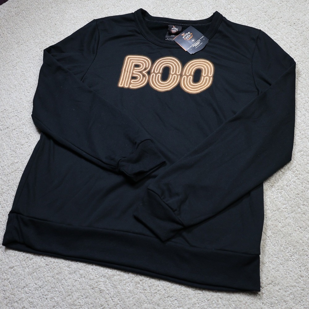 Hyde and Eek Women Black BOO Glow in the Dark Halloween Pajama Top M NEW